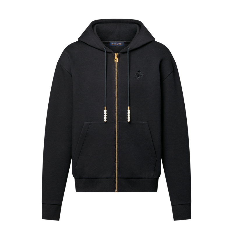 Louis Vuitton Embroidered Jersey Zip-Through Hoodie Black