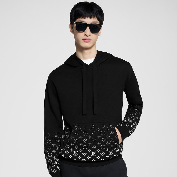 Sweat à capuche en coton dégradé Louis Vuitton noir/blanc