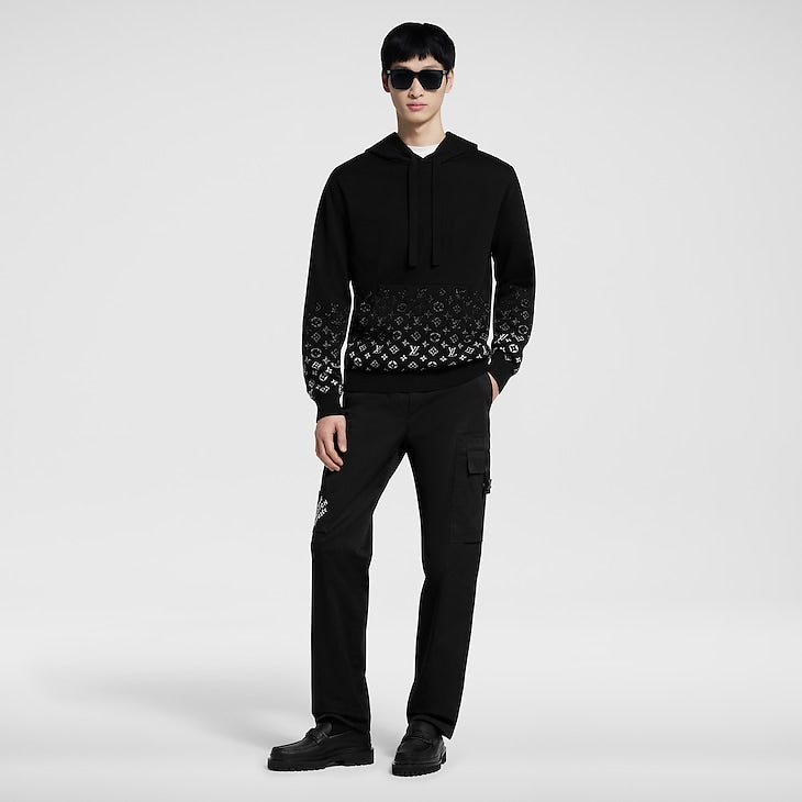 Sweat à capuche en coton dégradé Louis Vuitton noir/blanc