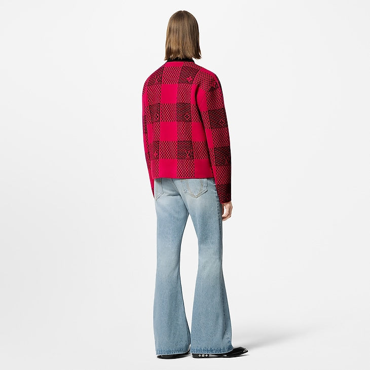 Pull col rond en laine Damier