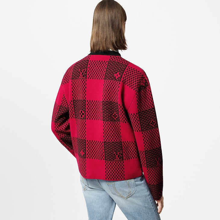Pull col rond en laine Damier