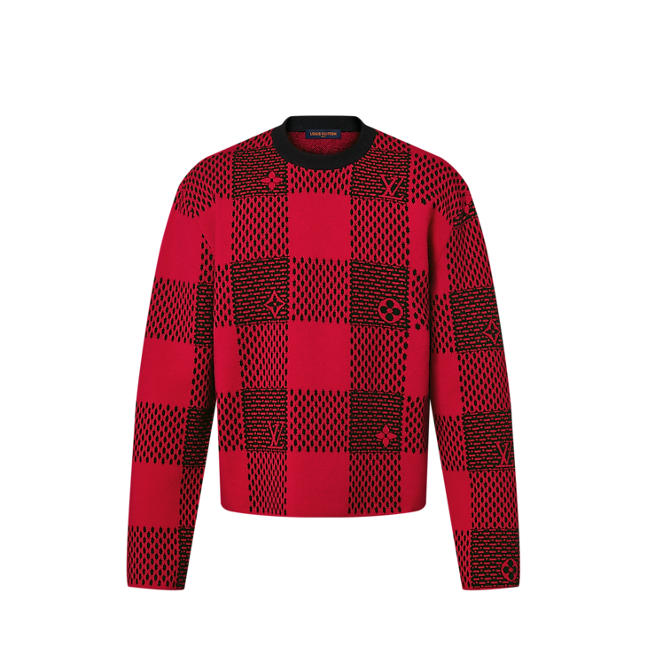 Pull col rond en laine Damier