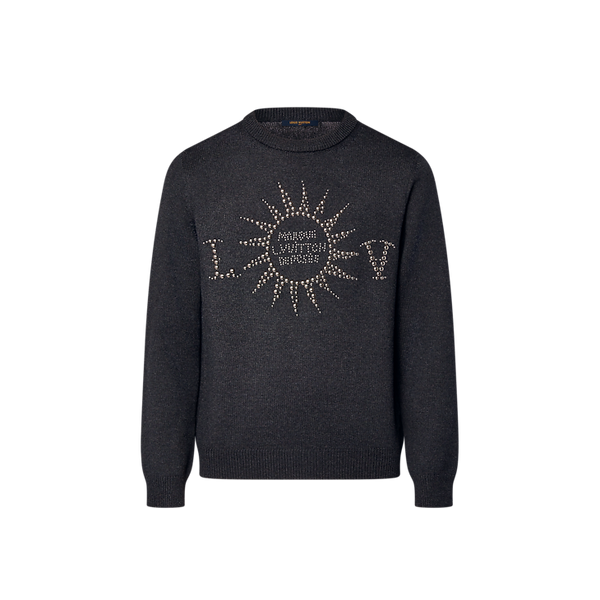 Long-sleeved crew neck sweater made of merino wool with embellishments