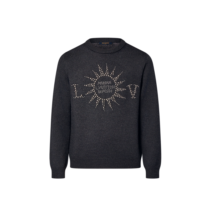 Long-sleeved crew neck sweater made of merino wool with embellishments