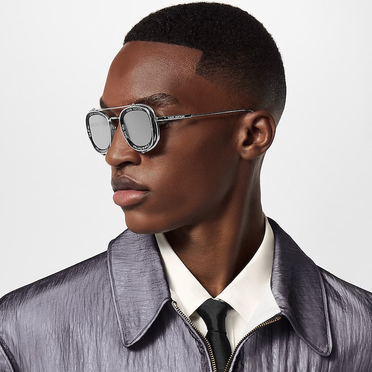 Lunettes de soleil Louis Vuitton LV Supervision en métal argenté 