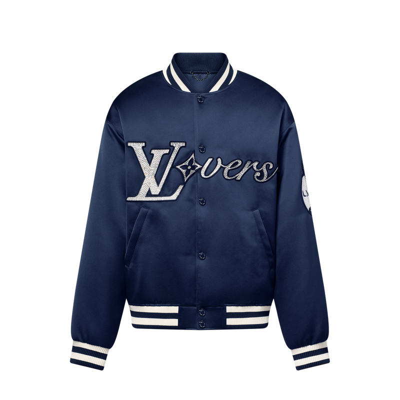 Blouson Baseball En Nylon Brodé Louis Vuitton Bleu Marine
