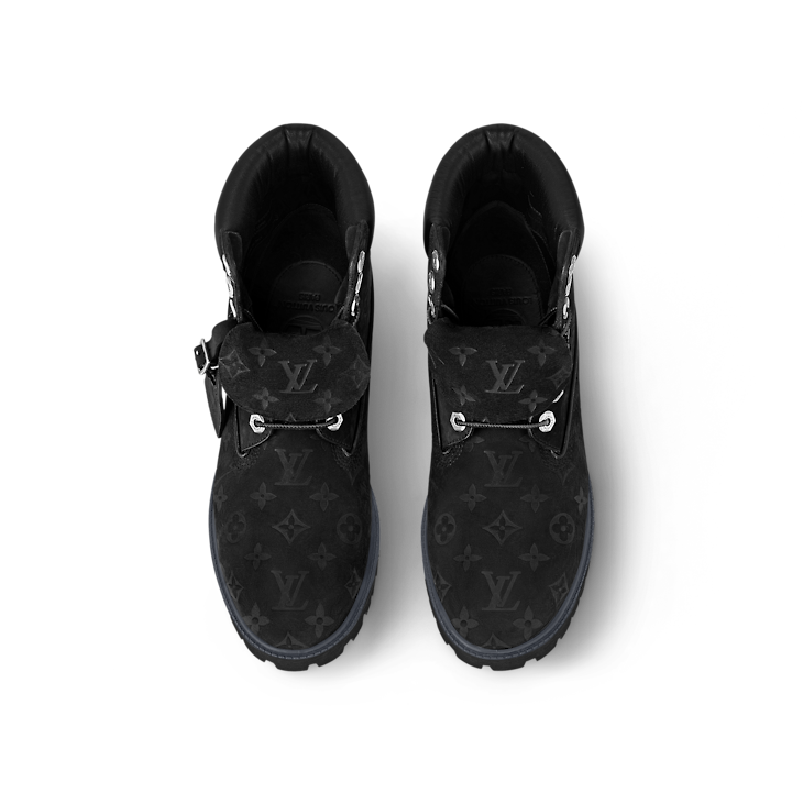 Bottines Louis Vuitton Timberland 6 pouces noires monogrammées