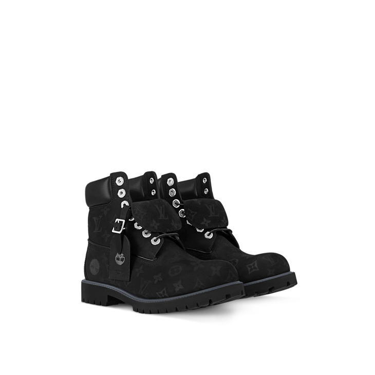 Bottines Louis Vuitton Timberland 6 pouces noires monogrammées