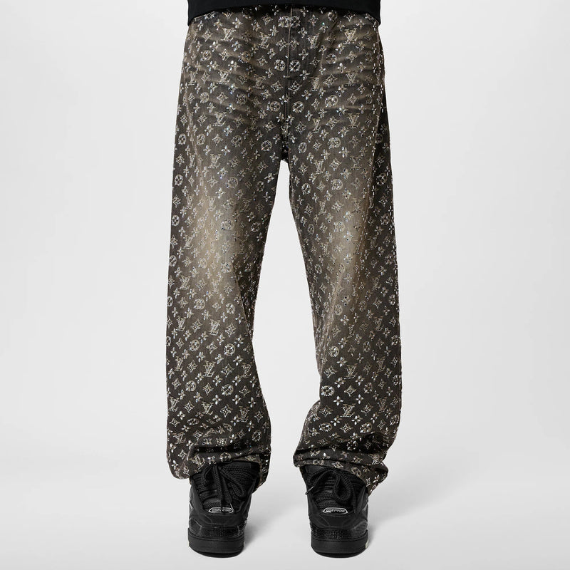 Pantalon ample en denim avec monogramme brodé sur commande