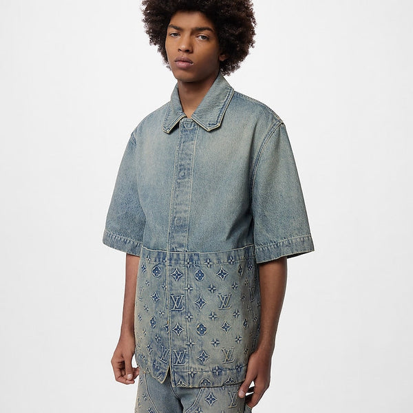 Chemise de travail en denim à manches courtes Louis Vuitton Denim délavé