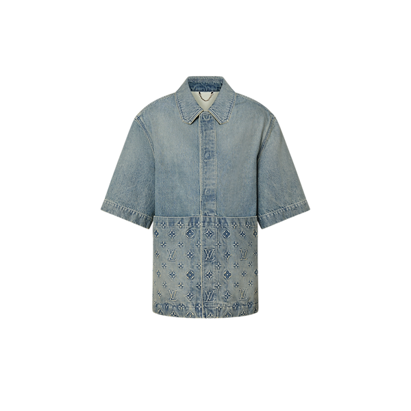Chemise de travail en denim à manches courtes Louis Vuitton Denim délavé