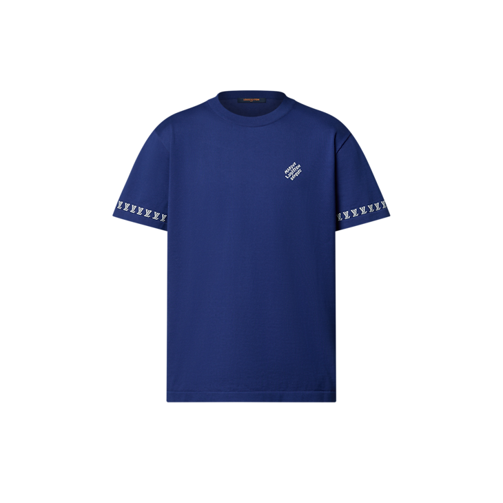Louis Vuitton Kurzarm-Rundhalspullover aus Baumwolle in Indigoblau