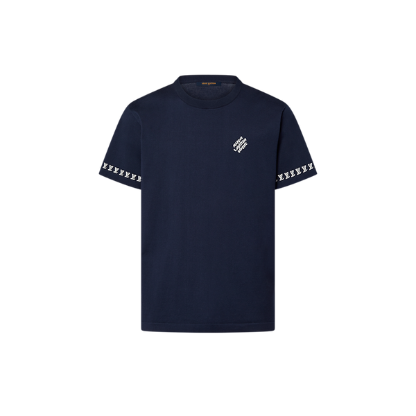 Louis Vuitton Kurzarm-Rundhalspullover aus Baumwolle in Marineblau