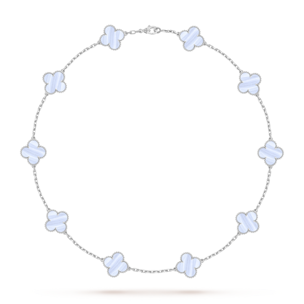 Vintage Alhambra necklace, 10 motifs 18K white gold, Chalcedony