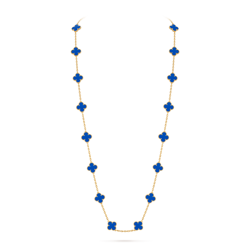 Vintage Alhambra long necklace, 20 motifs 18K yellow gold, Agate