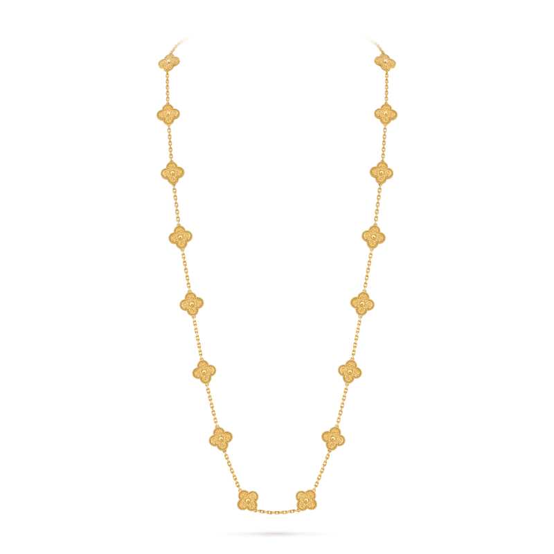 Vintage Alhambra long necklace, 20 motifs 18K yellow gold