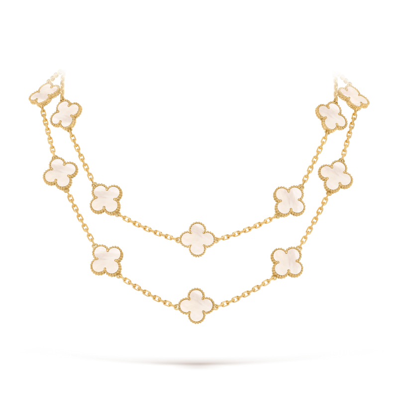 Vintage Alhambra long necklace, 20 motifs 18K yellow gold, Mother-of-pearl